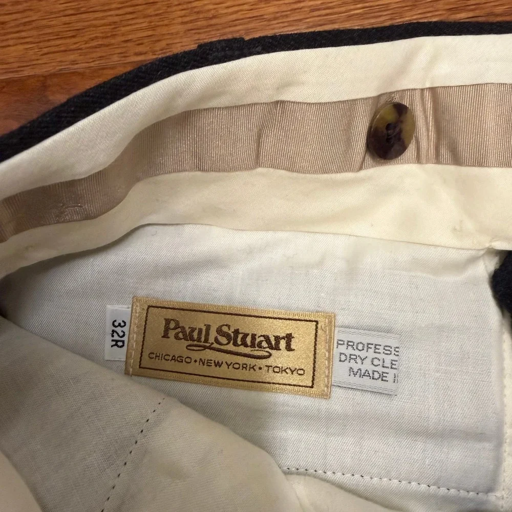 Vintage Paul Stuart Dress Pants Fits Mens 30x28 Gray Wool Pleated Cuffed USA